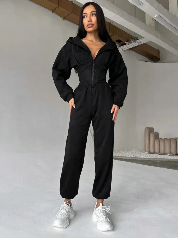 Fish Bone Zipper Slim Hoodie