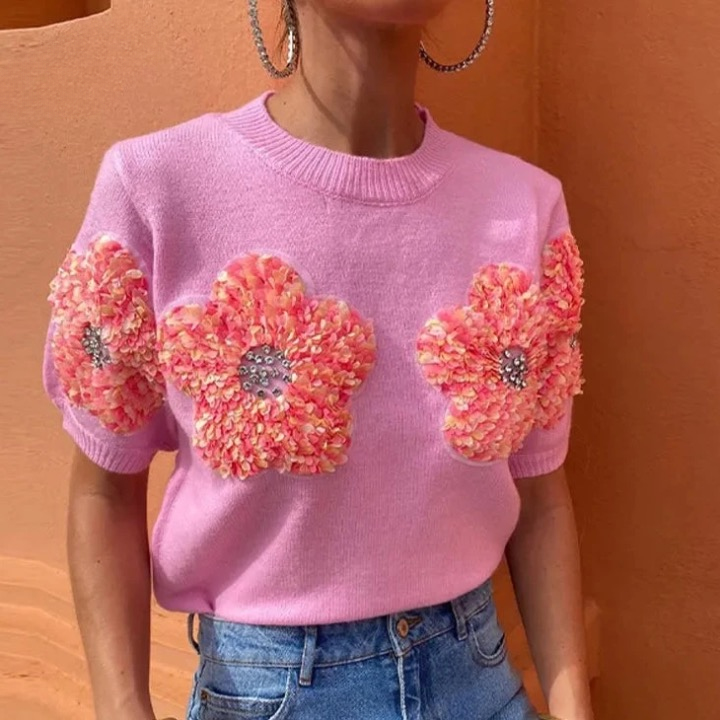 Terri Flower Sequin Embellished Knit Top