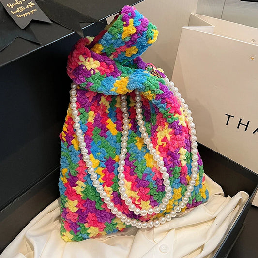 Delani Pearl Strap Bohemian Print Knit Bags