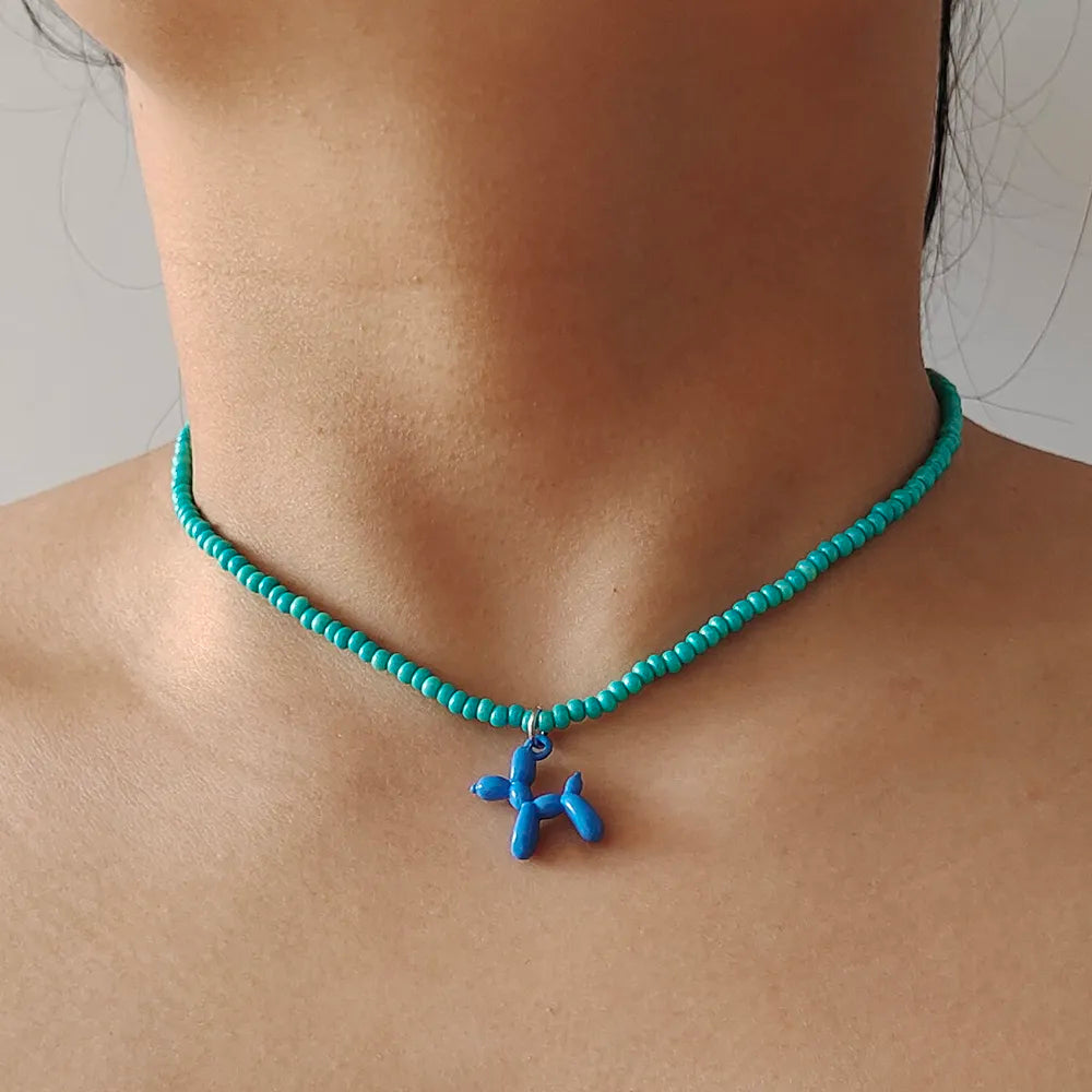 Colorful Poodle Pendant Beads Choker Necklace