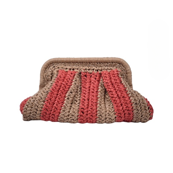 Zoe Bold Stipe Straw Clutch Bag