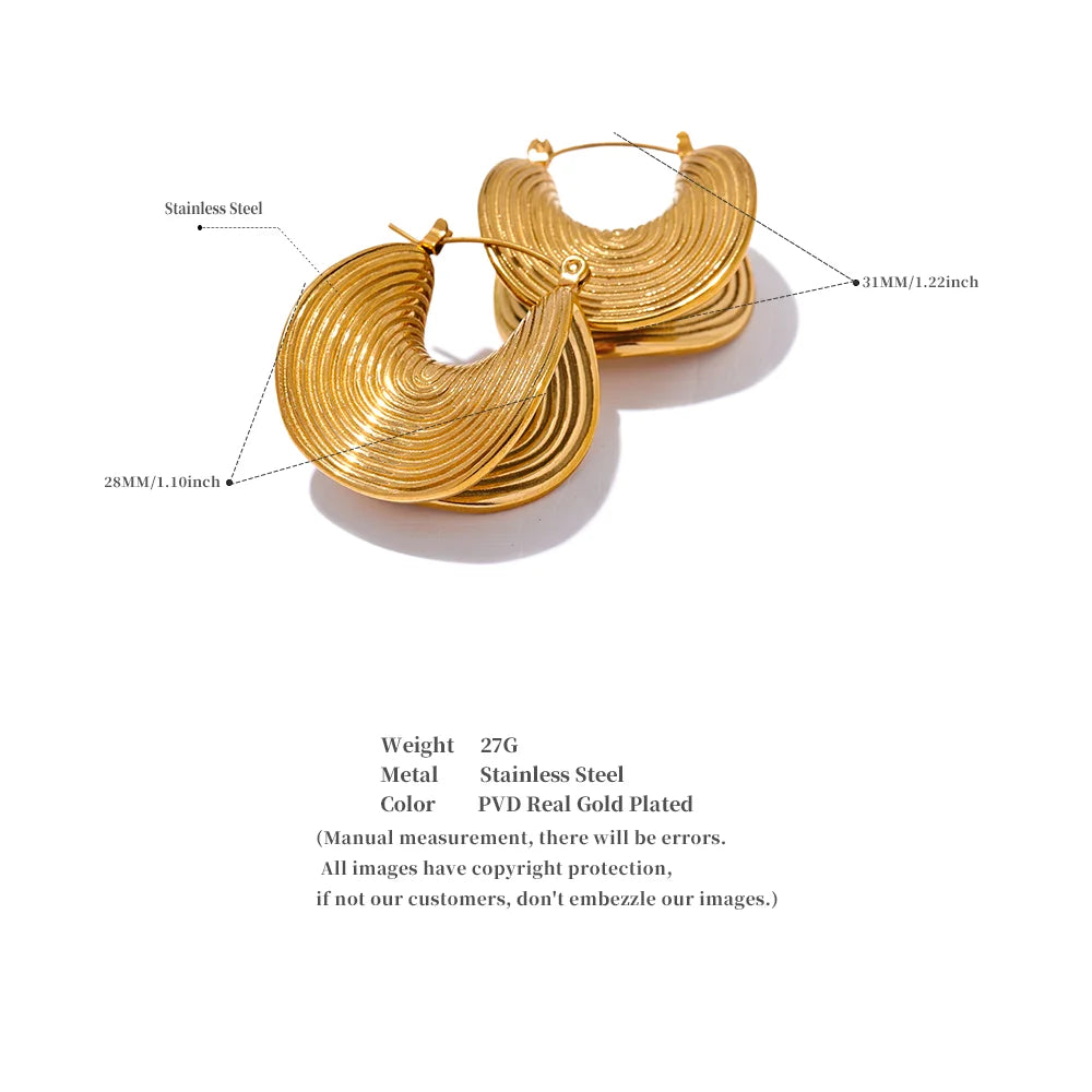 Viva Golden Curved Disks Hoop Earrings