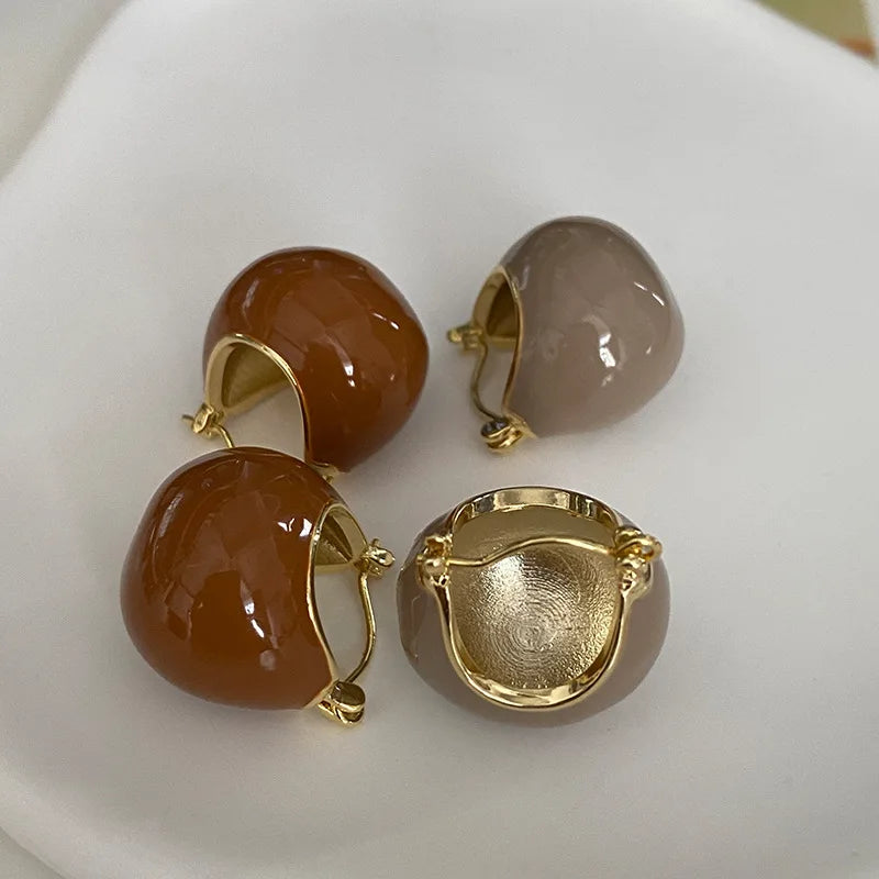 Round Enamel Minimalist Drop Earrings