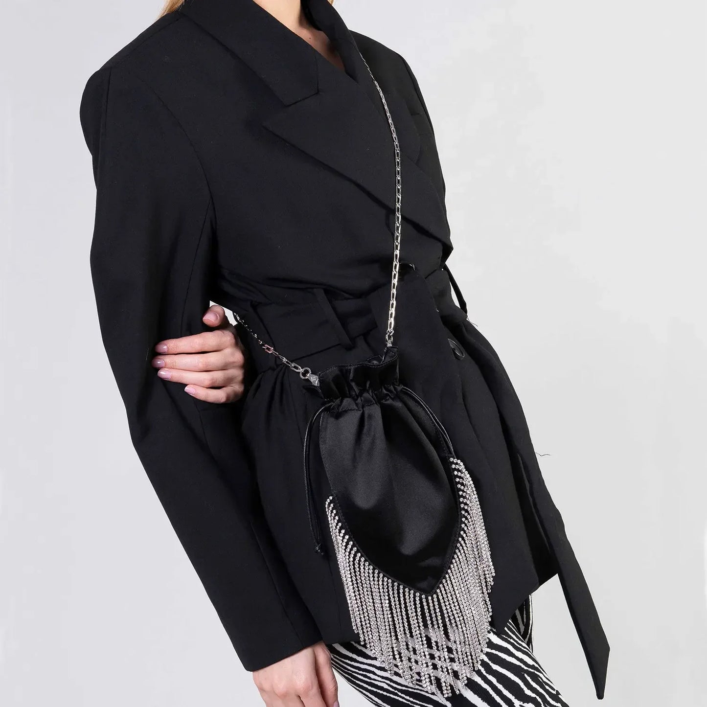 Slaine Rhinestone Tassel Silk Pouch Evening Bags