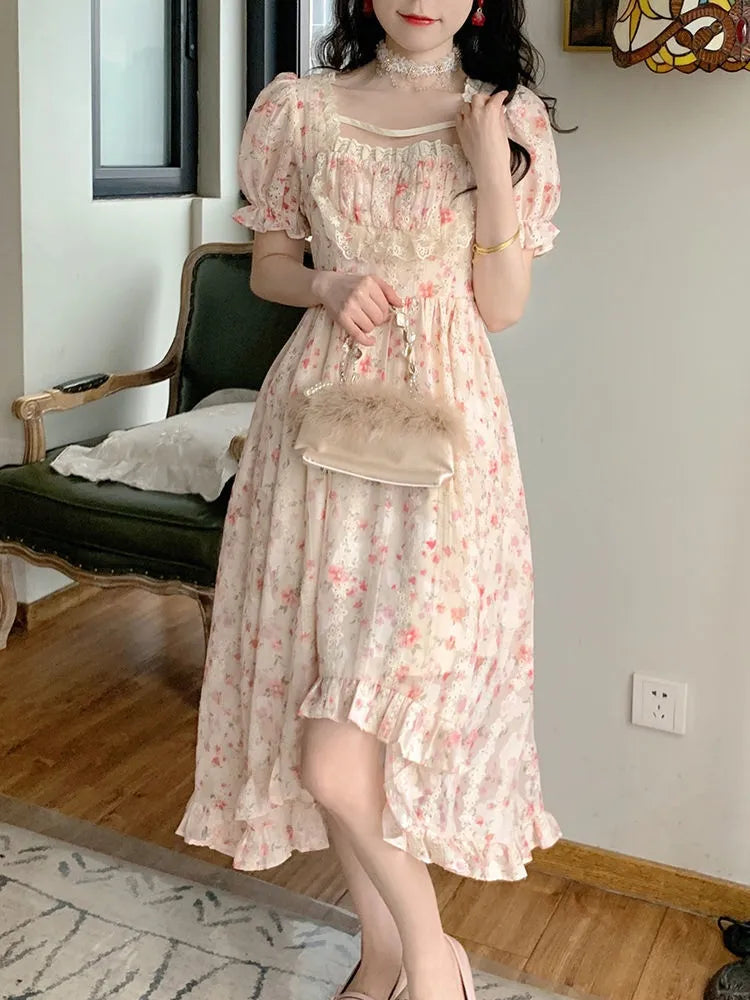 Elegant Lolita Party Korean Fashion Holiday Floral Dress