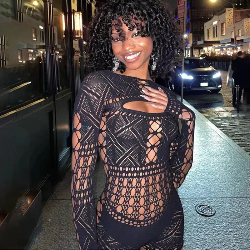 Deep V Lace Tight Hollow Party Mini Dress