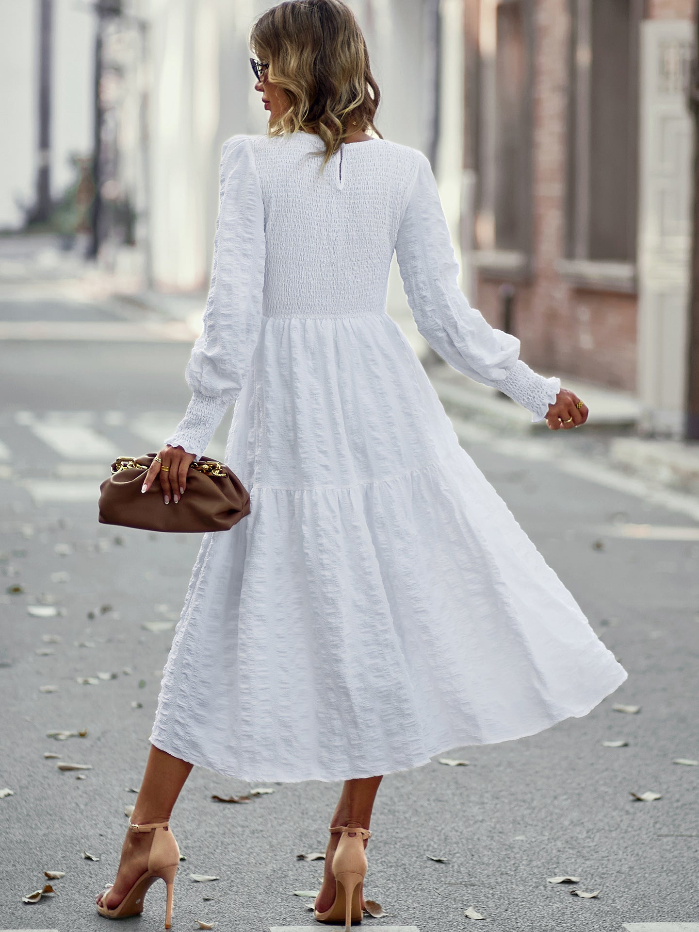 O-Neck Lantern Sleeve Dress