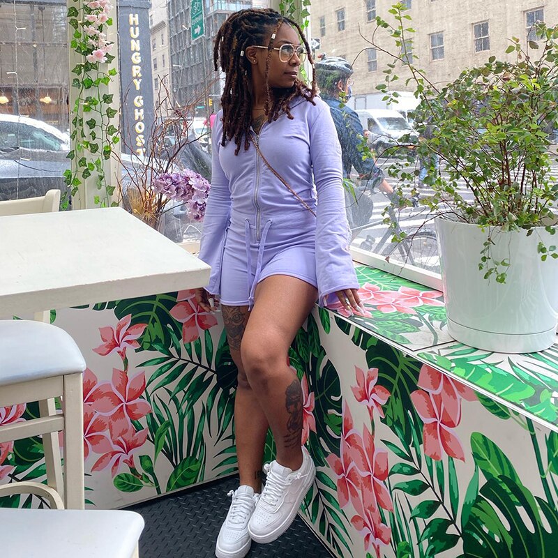 Long Sleeves Hooded Zip Up Romper