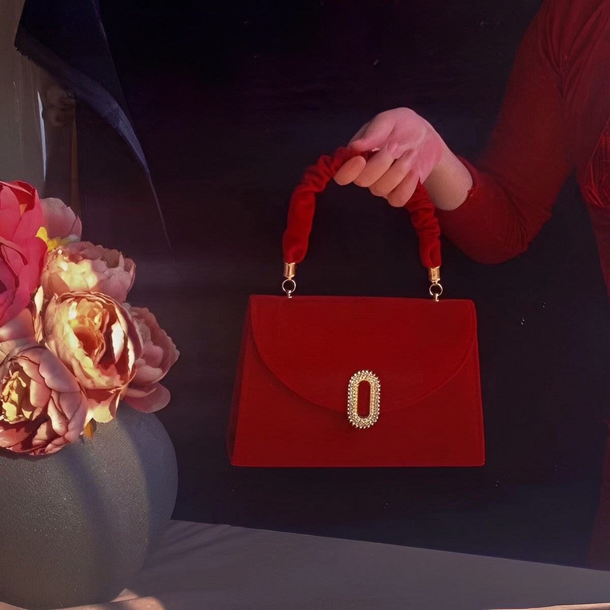 Priscilla Red Velvet Handbag