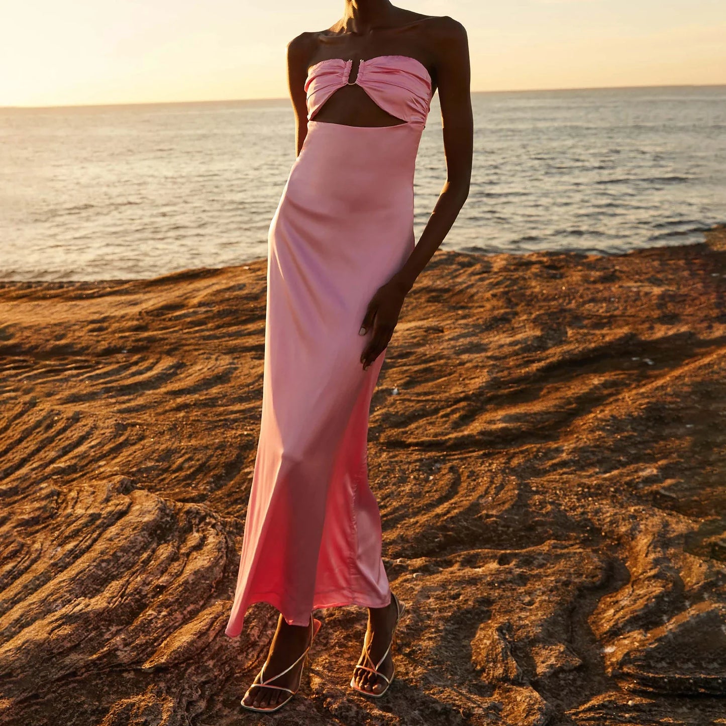 Cutout Tie-up Strapless Floral Dress