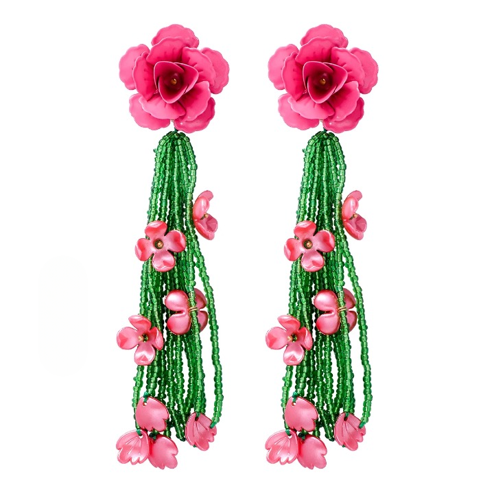 Mirabel Long Flower Beaded Tassel Earrings