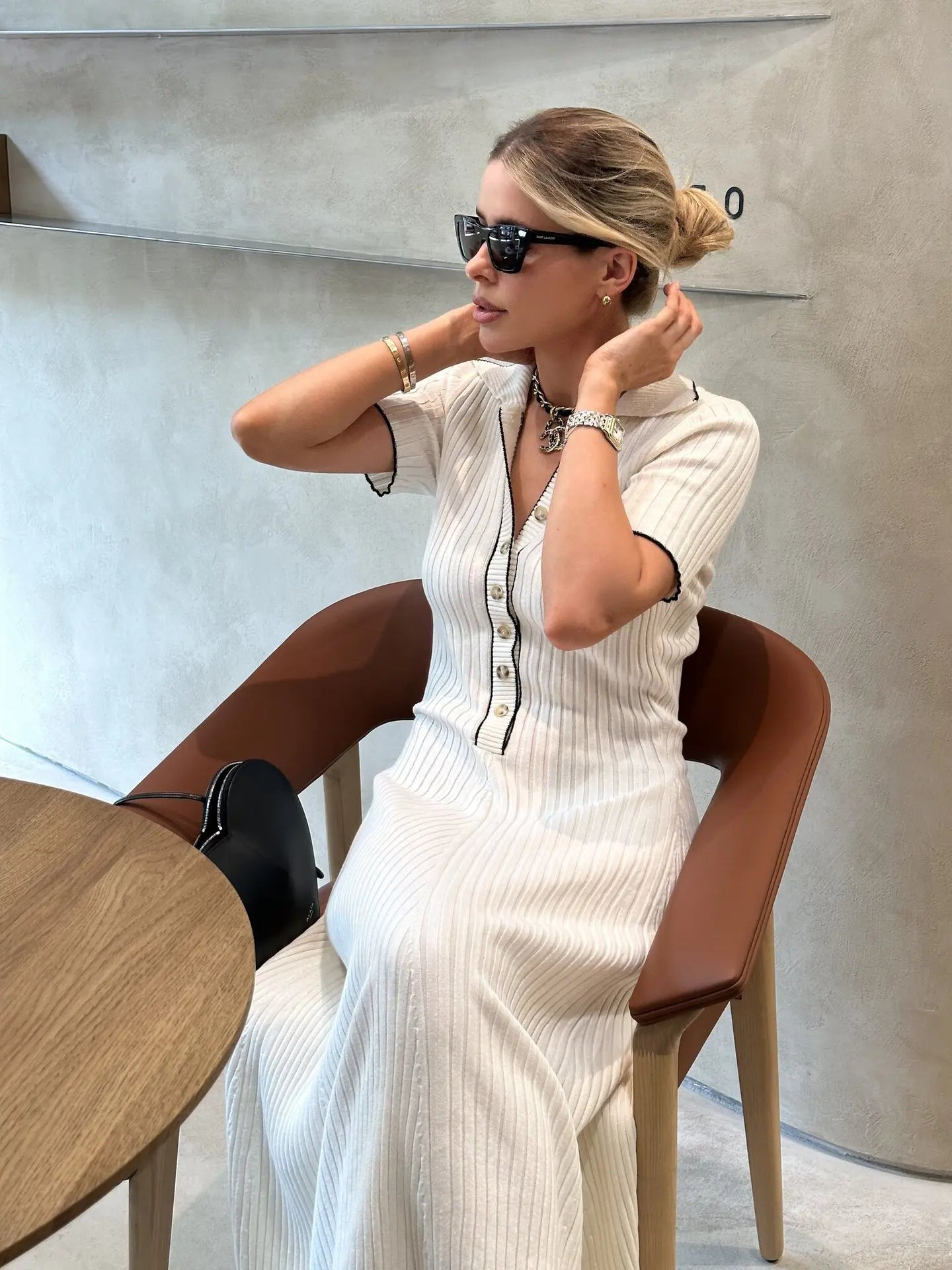 Denim Patchwork Knitted Short Sleeve Button Work Dress