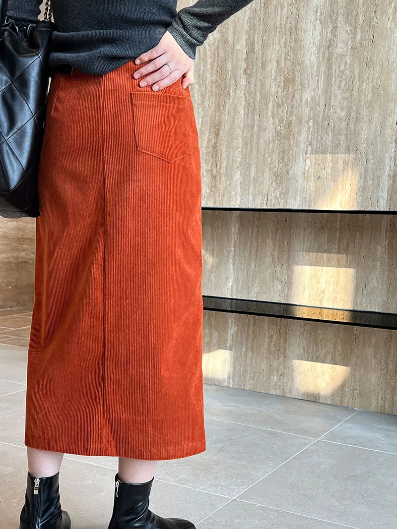 Jaden Corduroy Pencil Midi Skirts