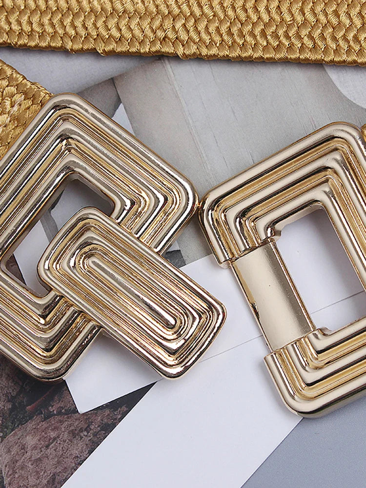 Vintage Square Buckle Woven Metallic Belts