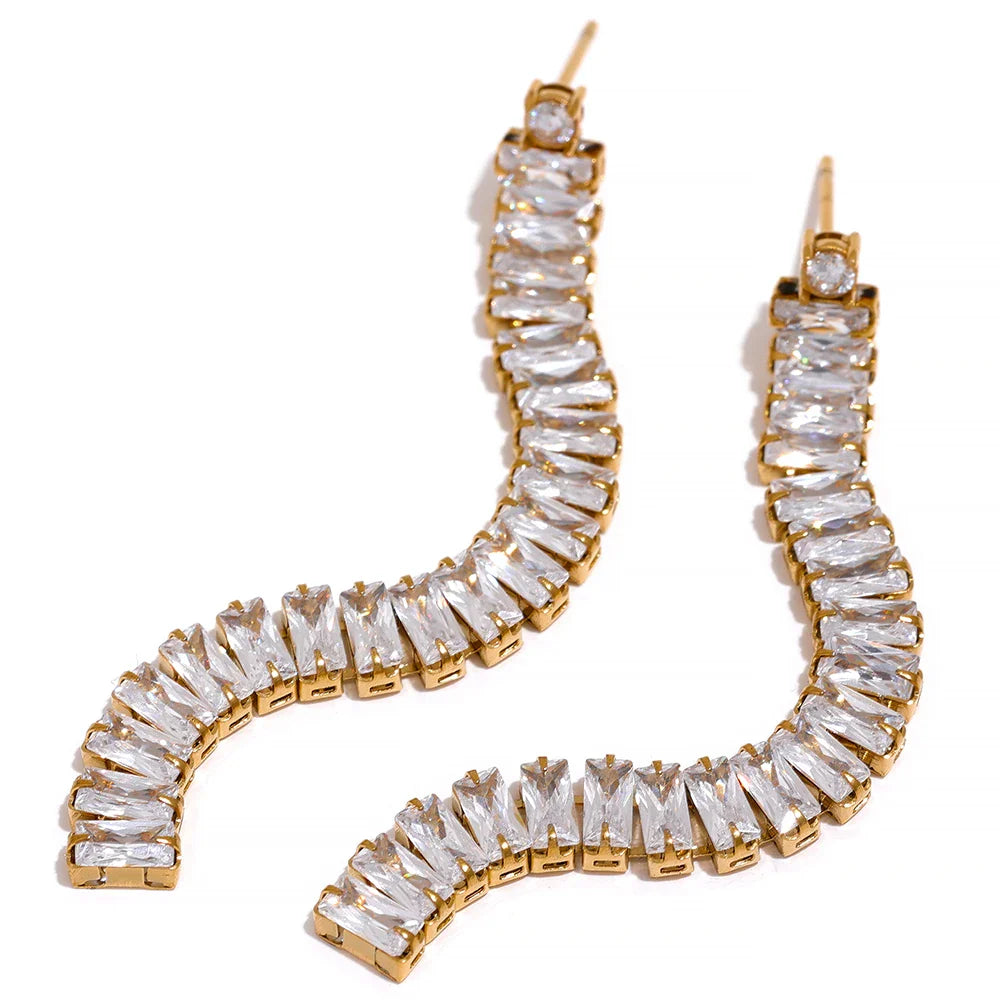 Dania Long CZ Rhinestone Tassel Earrings