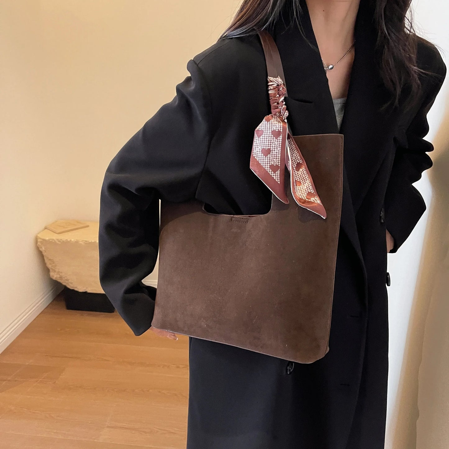 Genna Elegant Scarf Faux Suede Tote