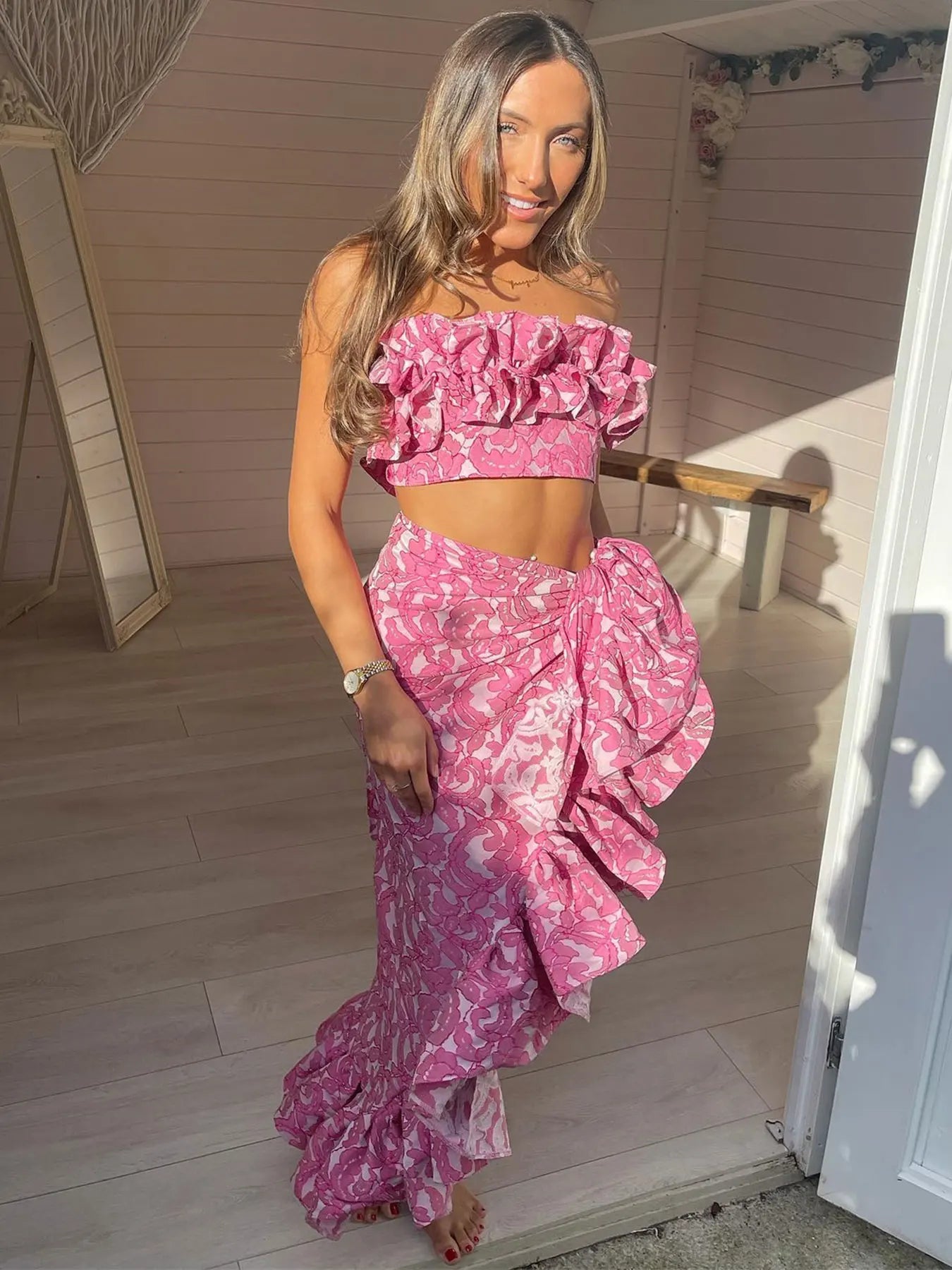 Ruffle A Line Swimwear Beach Two Piece Skirt Set