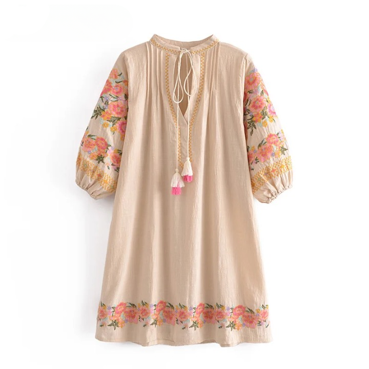 Rosalie Floral Embroidery Mini Folk Dress