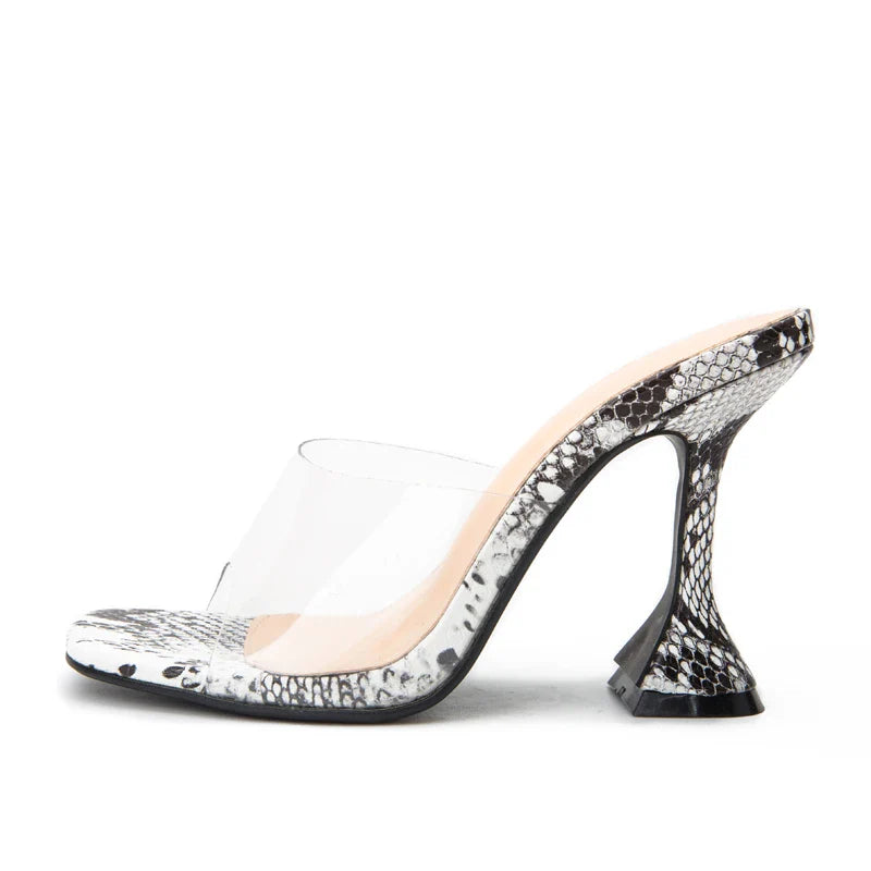 Auden Clear Upper Snakeskin Print Heel Sandals