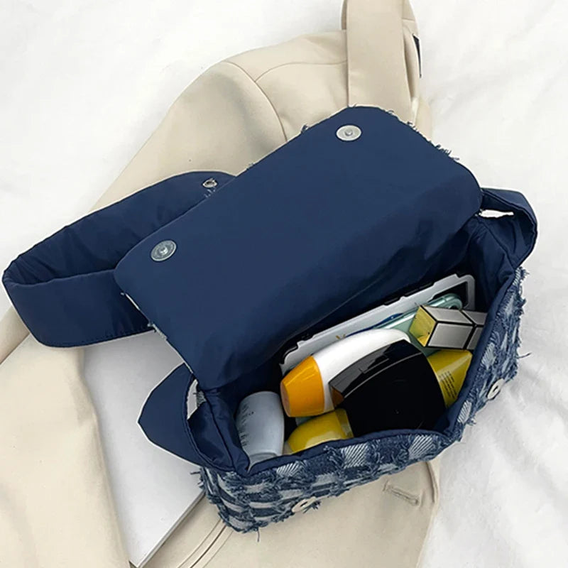 Casual Checked Denim Shoulder Bags