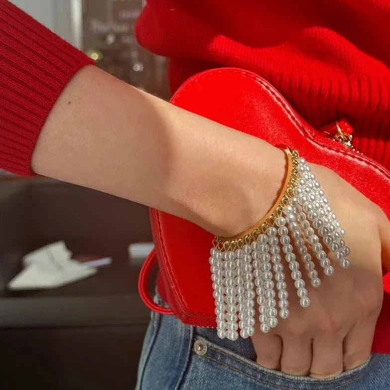 Natasha Pearl Tassel Cuff Bracelet