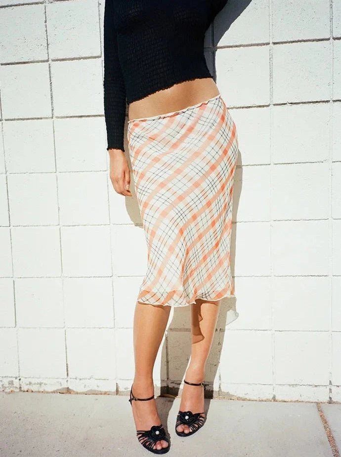 Essi Plaid Print Casual Midi Skirt