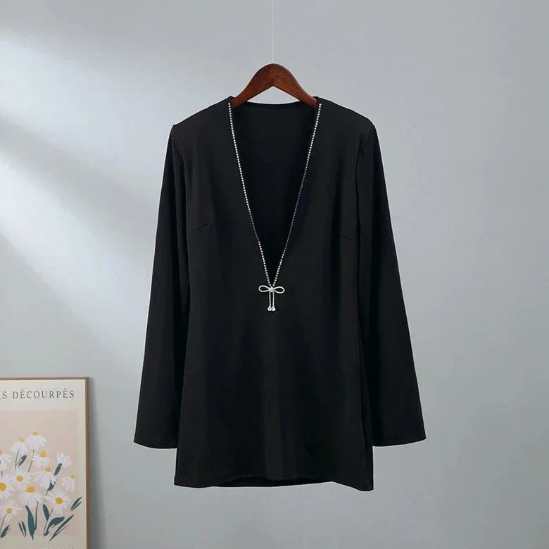 Maxim Crystal Bow Plunge Neck Mini Dress