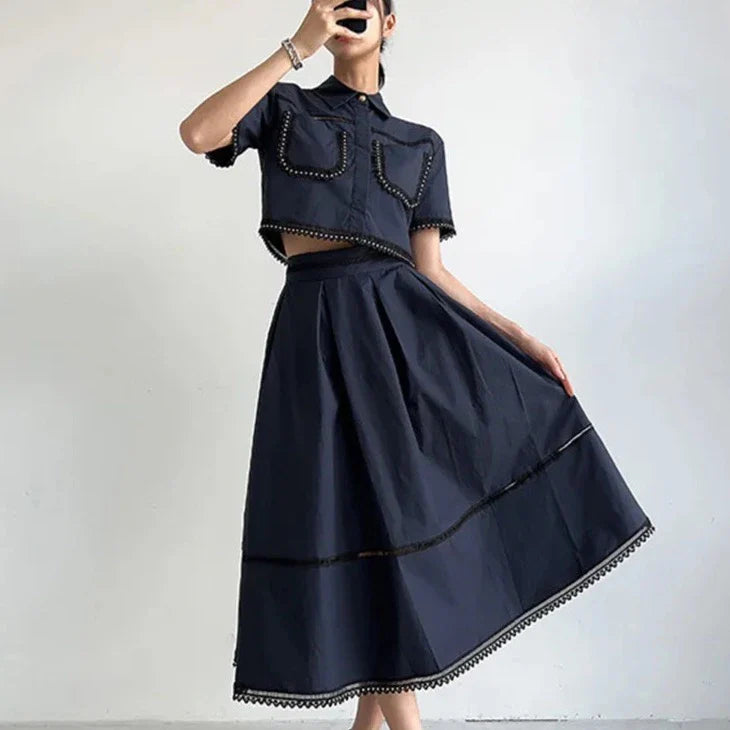 Piper Rivet & Frill Trim Two Piece Set Flare Dress