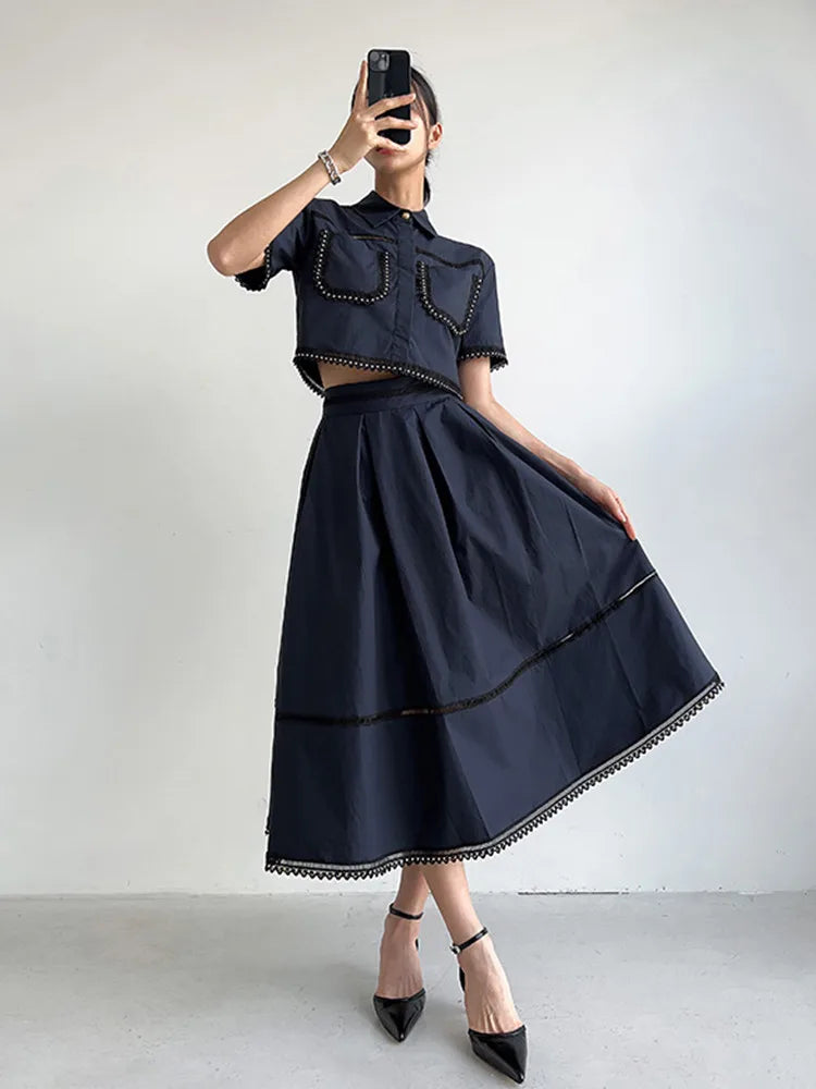 Piper Rivet & Frill Trim Two Piece Set Flare Dress