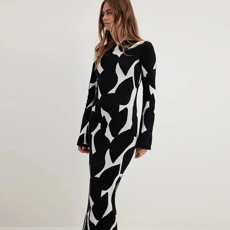 Aili Pattern Prints Bodycon Maxi Dress