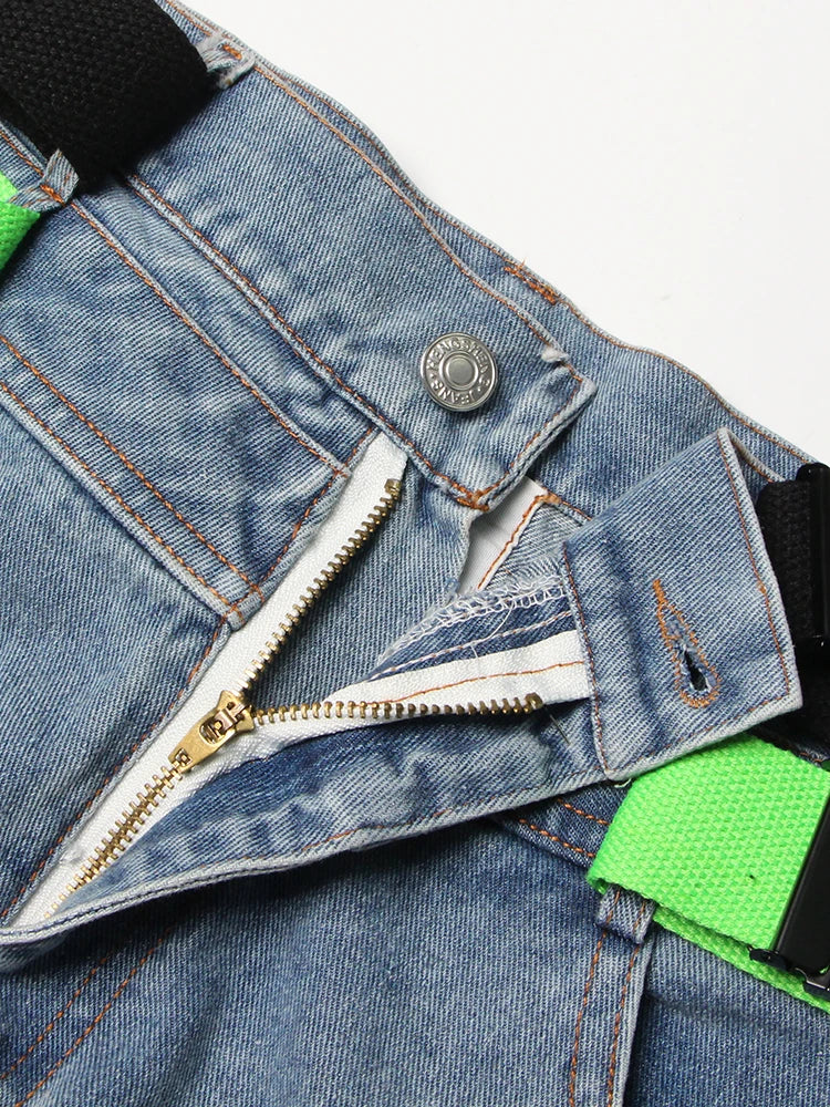 Paola Colorblock Double Belted Denim Shorts