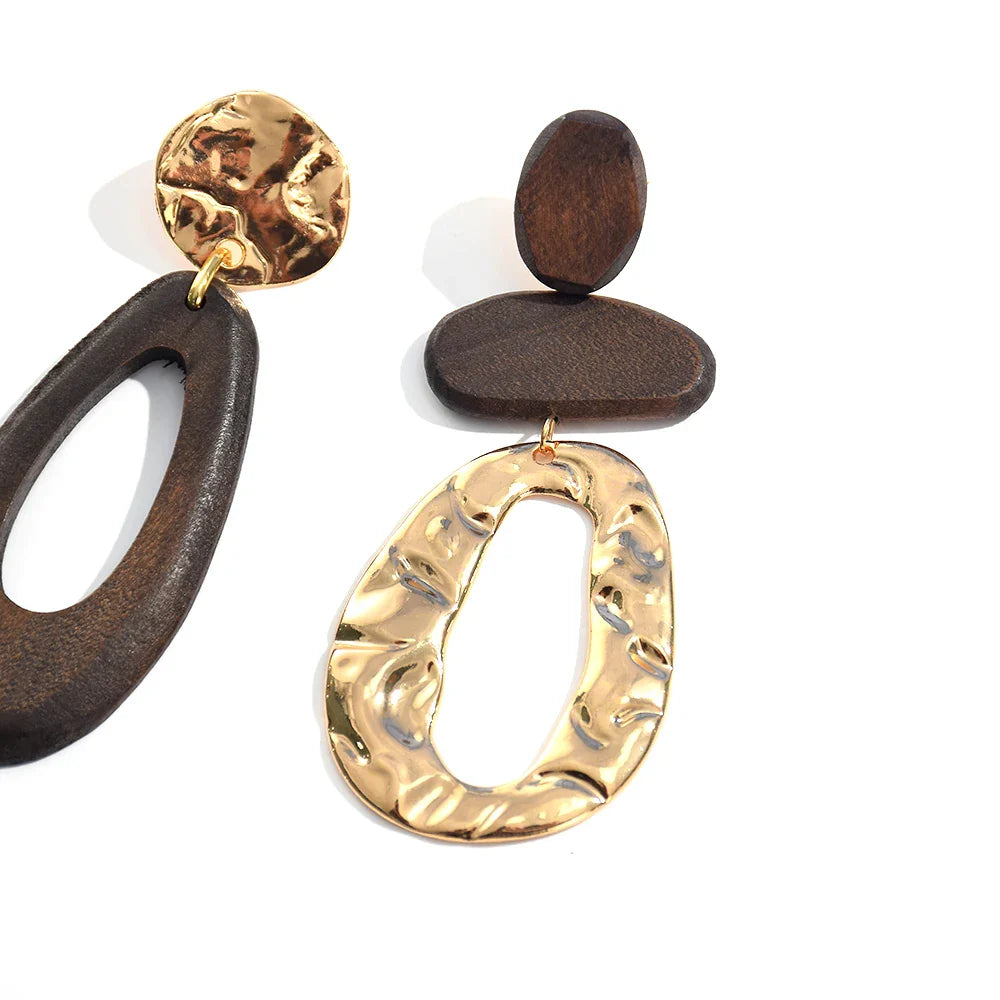 Geometry Wooden Tribal Drop Earrings