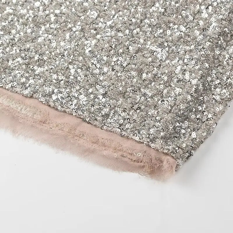 Isadora Silver Sequins Slip Dress