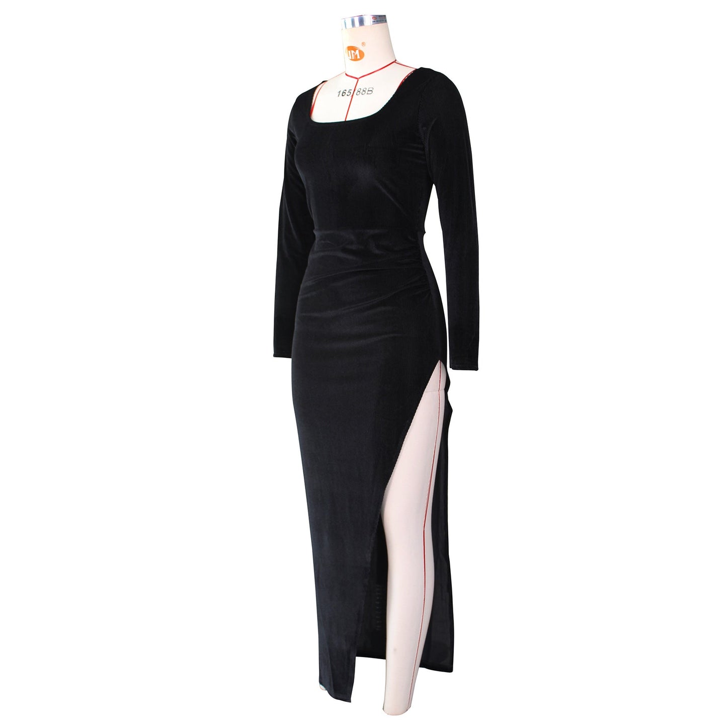 Elegant Velvet High Waist Slit Maxi Dress Long Sleeve Evening Party Dress