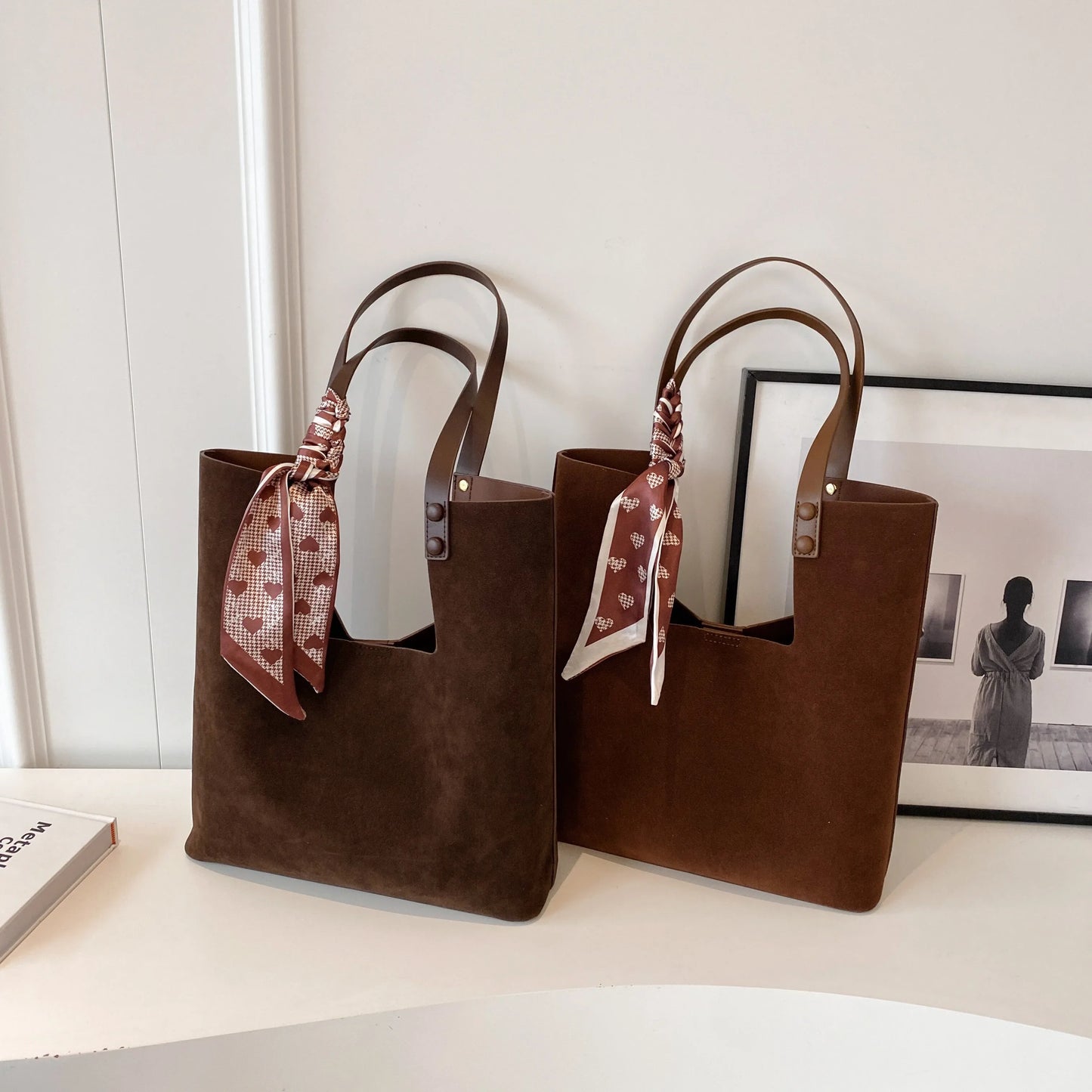 Genna Elegant Scarf Faux Suede Tote