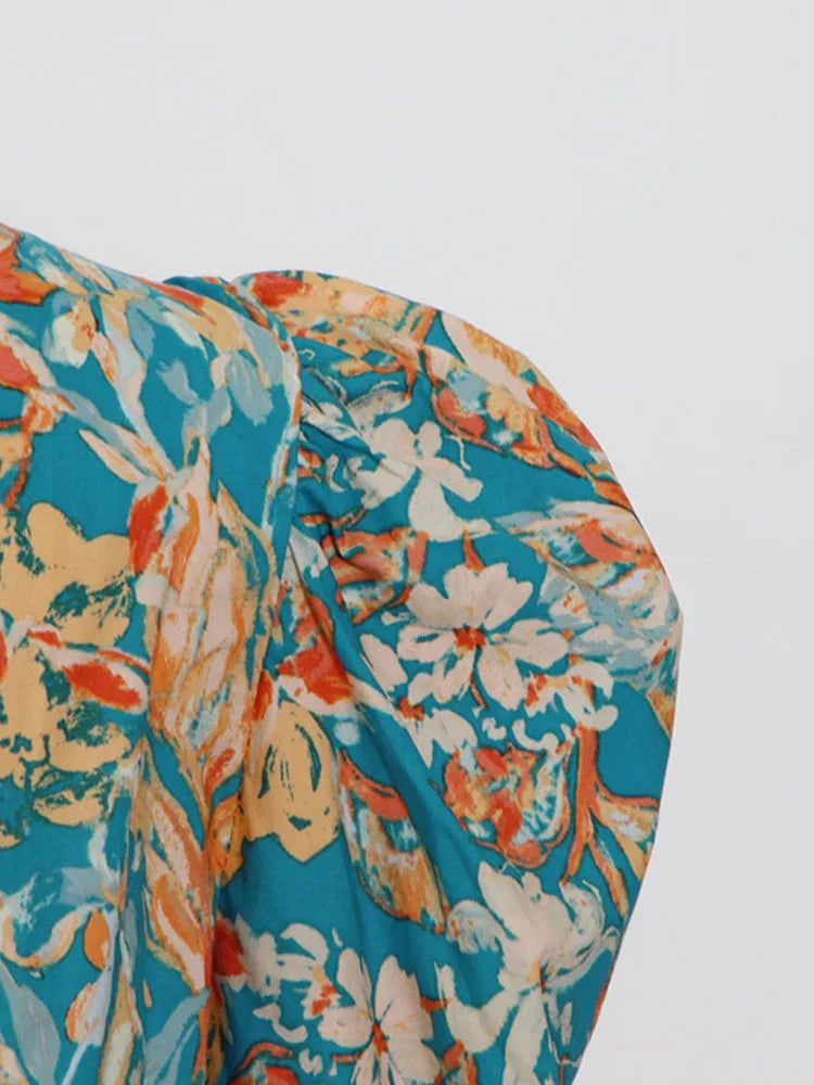 Carolina Spring Floral Puff Sleeve Shirring Blouse