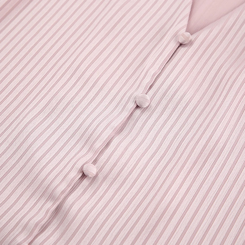 Millie Pinstripe Detachable Collar Satin Blouse