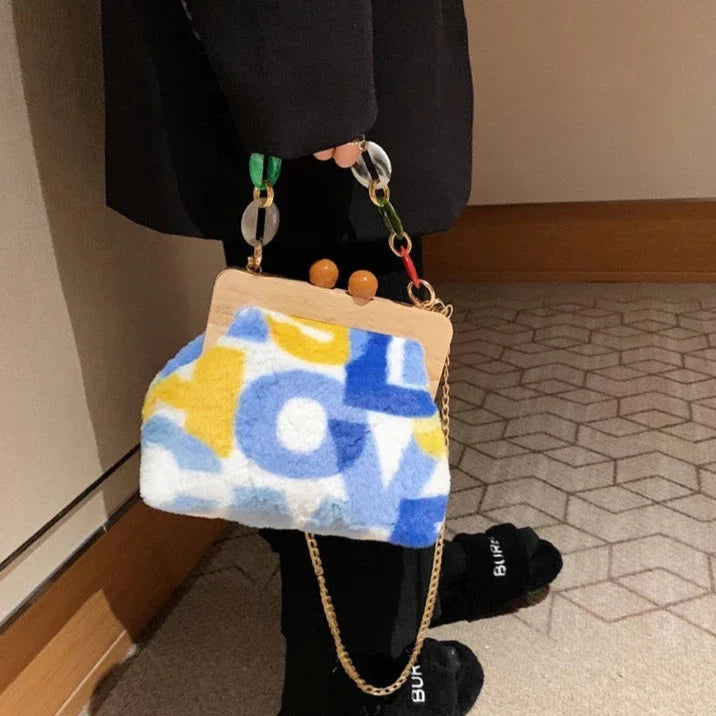 Naoko Colorful Letter Print Plush Coin Bags