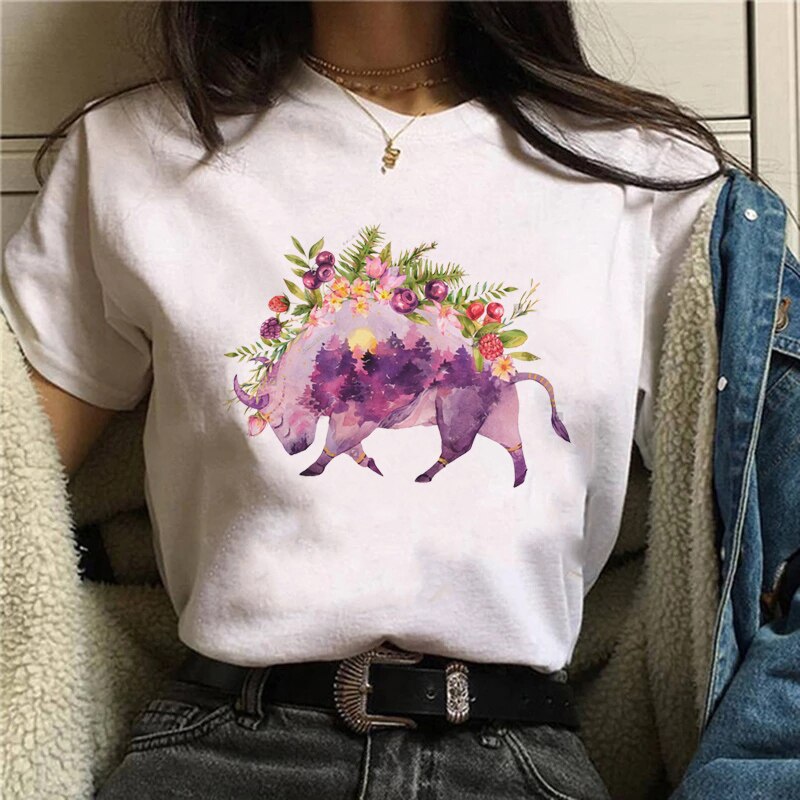 Funny Mushroom Print T-shirt Women's Fashion Versatile Top T-shirt