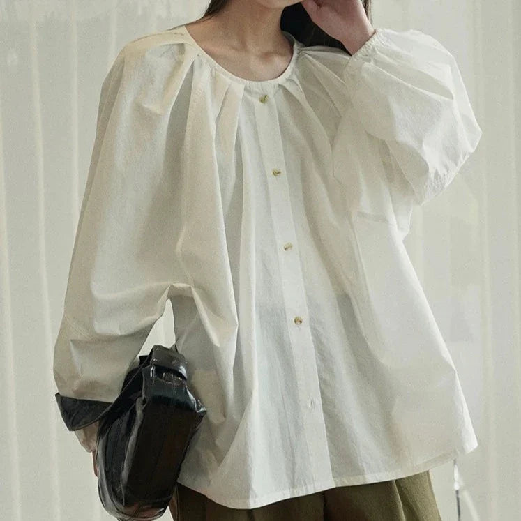 Maia Ruched Romantic Cotton Blouse