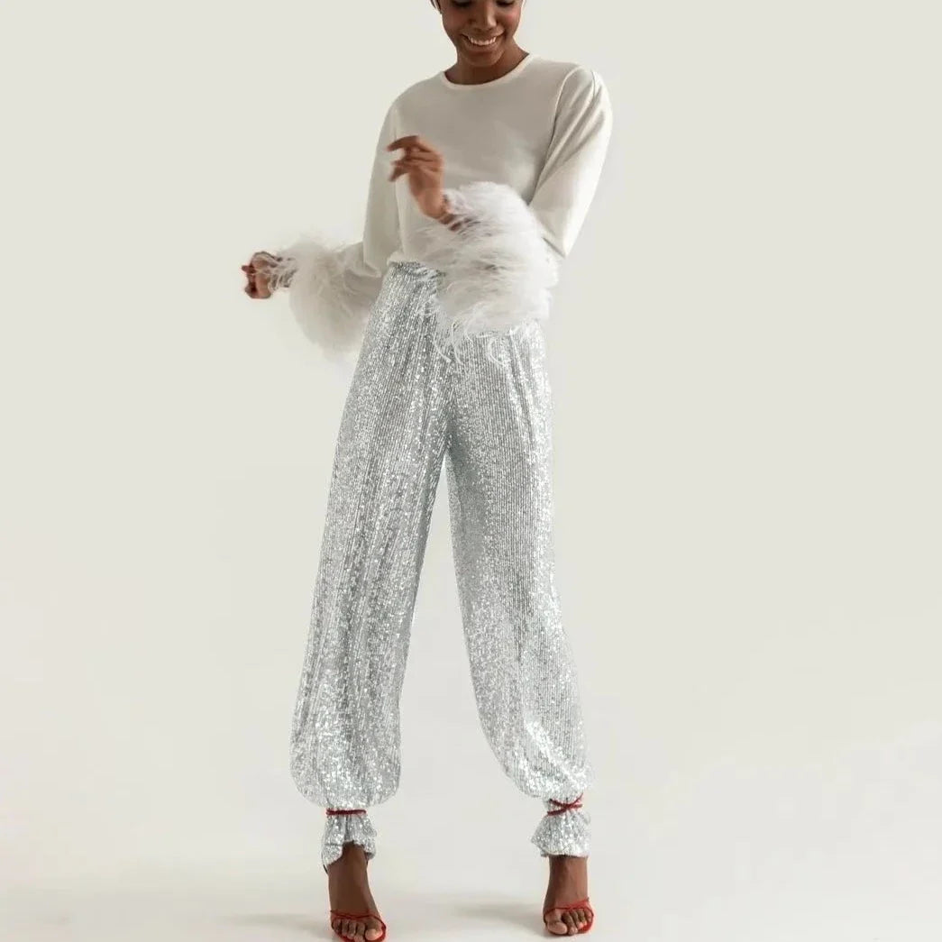 Shona Metallic Sequin Wide Leg Pants