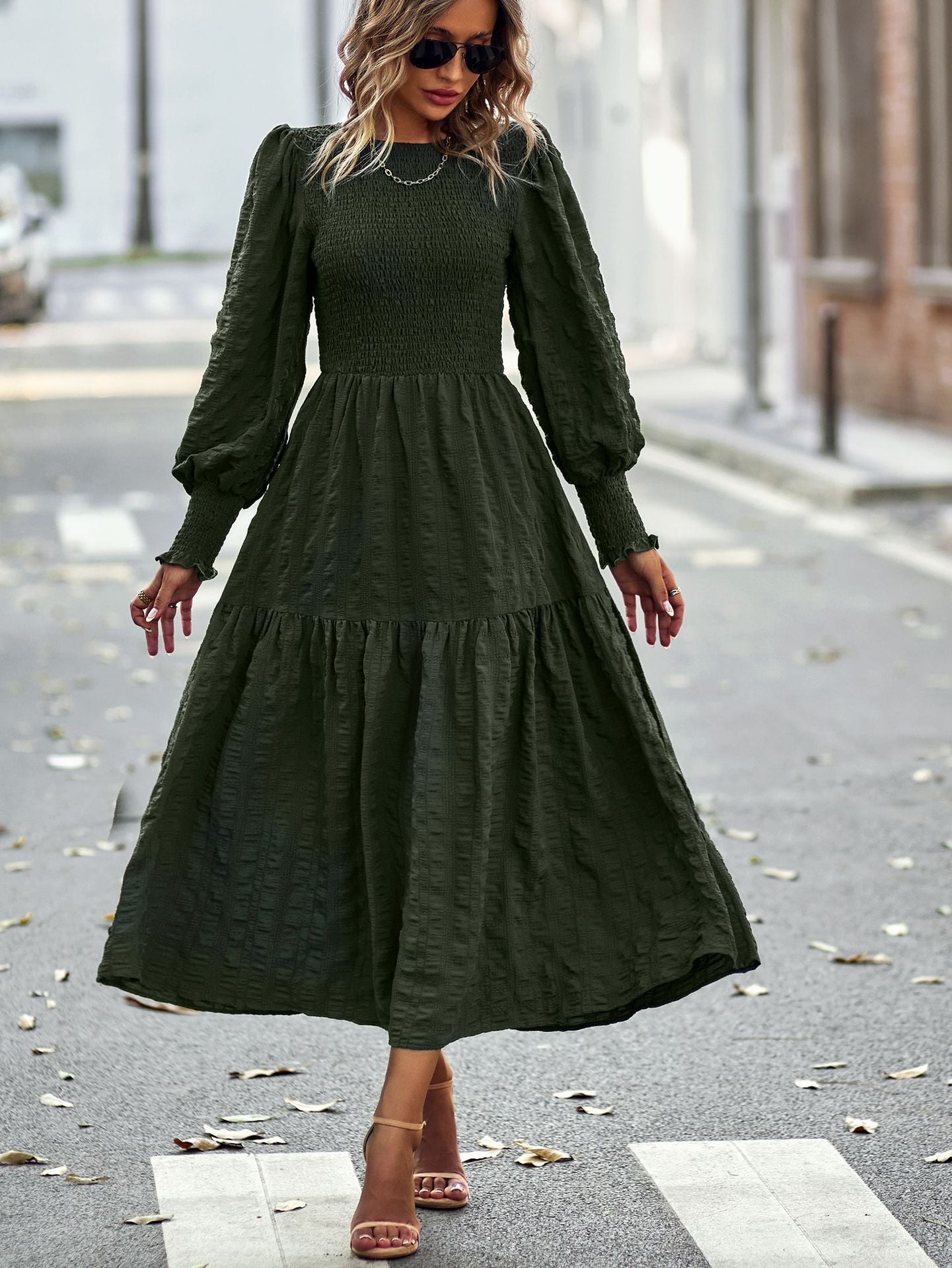 O-Neck Lantern Sleeve Dress