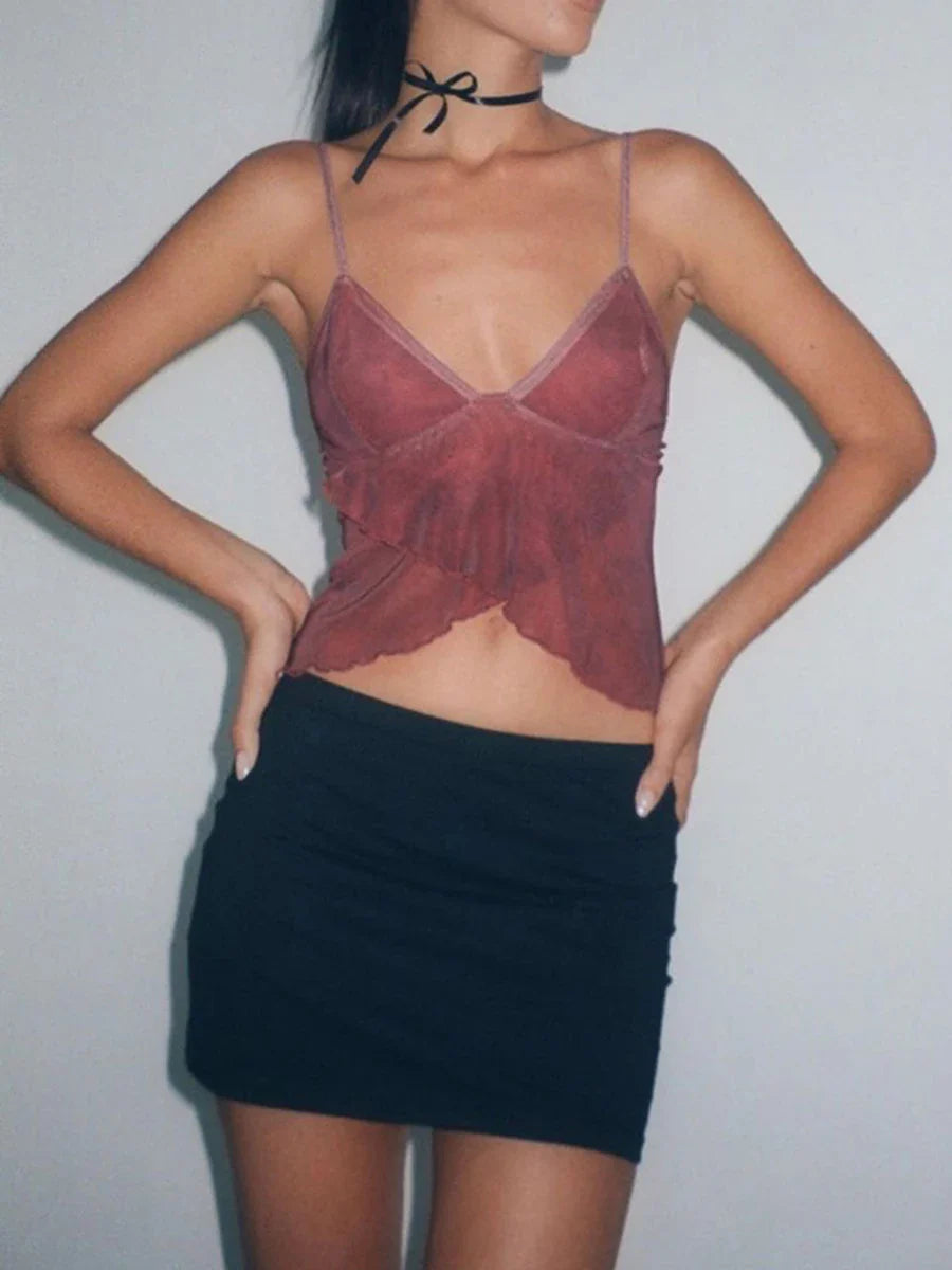 Floral Spaghetti Straps V-Neck Backless Cami Top