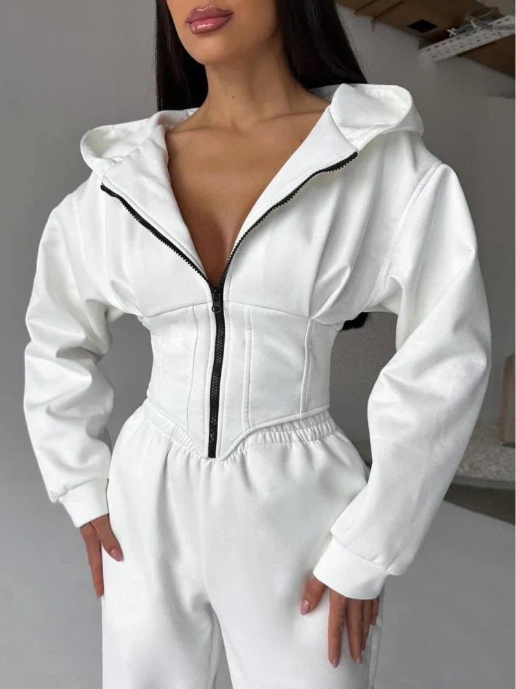 Fish Bone Zipper Slim Hoodie