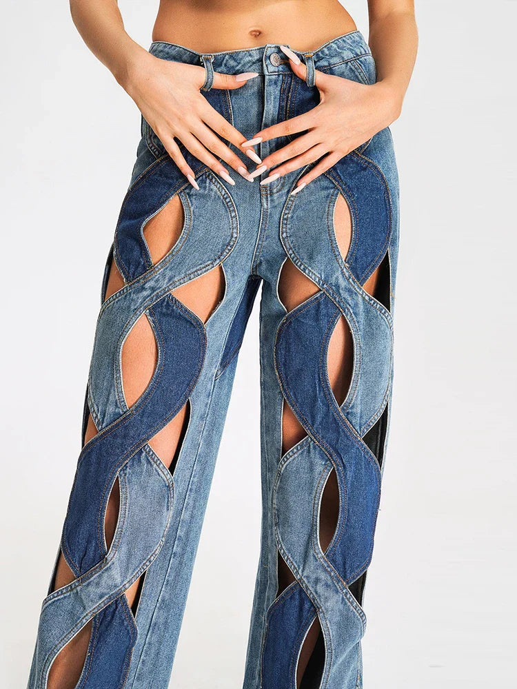 Lumia Colorblock Wave Cut Out Denim Trouser