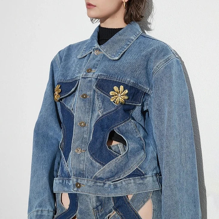 Rumia  Wave Cut Out Denim Jacket