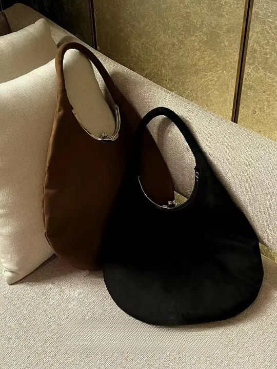 Maelle Oval Handle Suede Hobo Bag