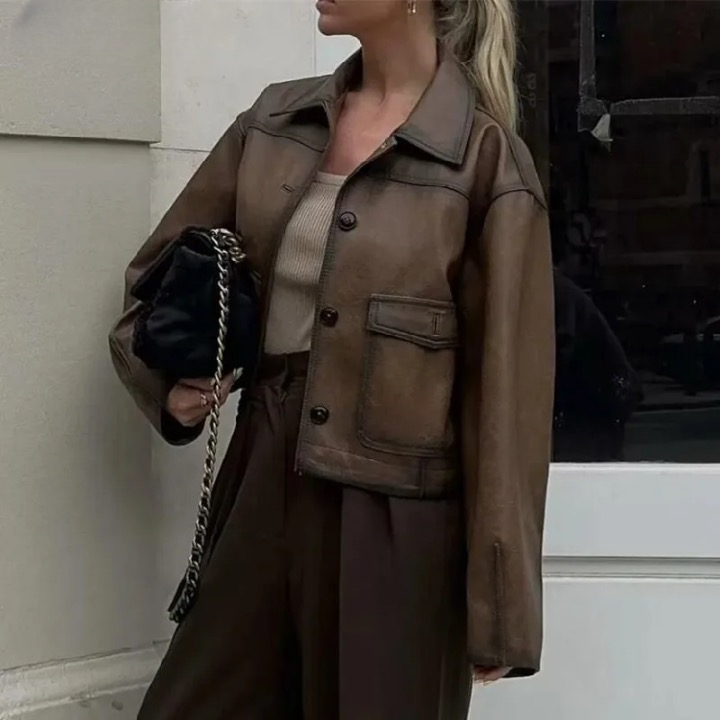 Loue Vintage Brown Faux Leather Jacket