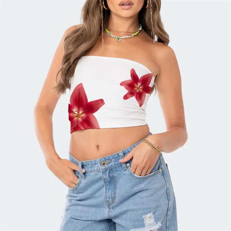 Floral Print Off-Shoulder Strapless