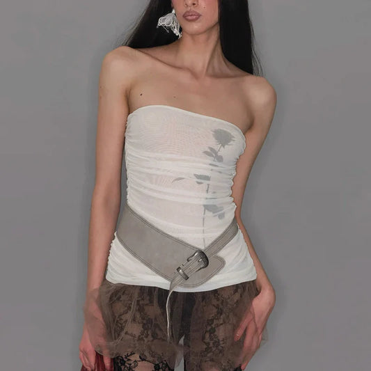 Double Strap Pleated Printed Strapless